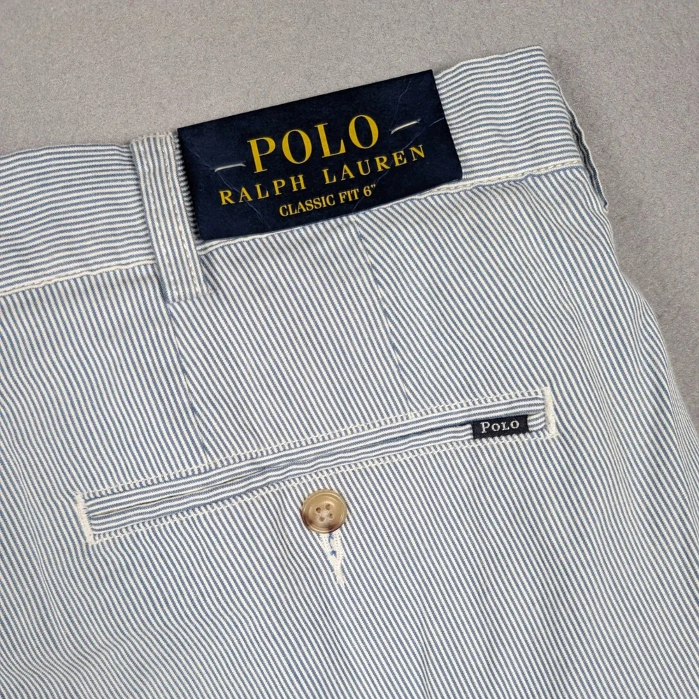 Polo Ralph Lauren Shorts Mens 42 Blue White Seersucker Striped Classic Fit NEW